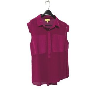 Princess Vera Wang Womens XL Magenta Sleeveless Sheer Mixed Media Blouse Top
